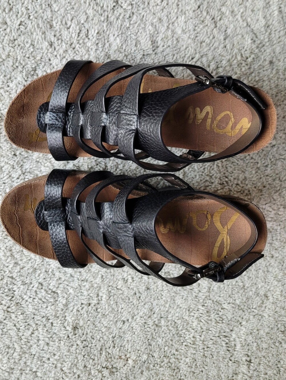 Sam Eldelman Black Leather Wedges 8 1/2 - Picture 4 of 5